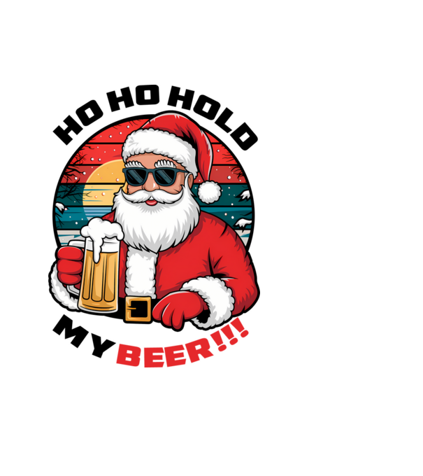 Ho Ho Hold My Beer karácsonyi fehér pólóra minta világoskék pólón