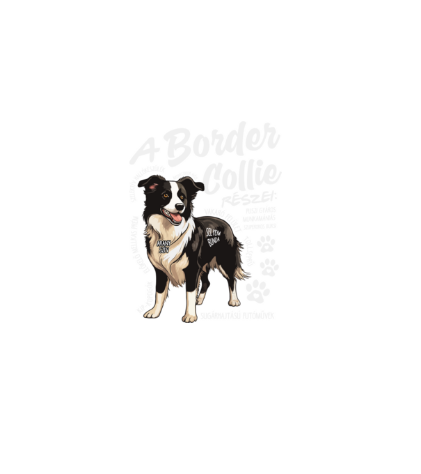 Border Collie részei minta fekete pólón