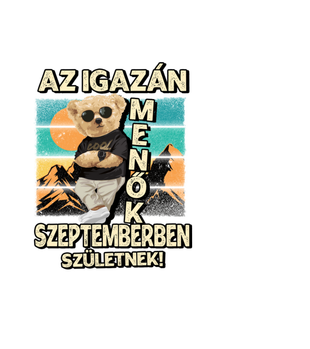 Retro Menő Mackó szülinapos SZEPTEMBER minta fekete pólón