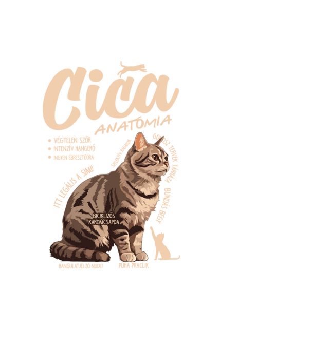 Cica anatómia cirmos minta fekete pólón