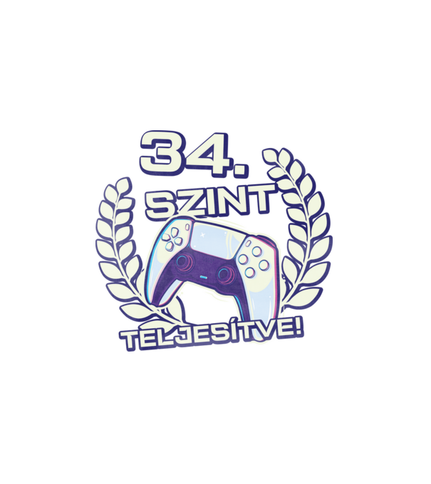 34. szint teljesítve PS5 v2 minta fehér pólón