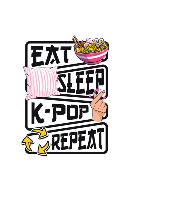 K-POP EAT SLEEP minta fekete pólón