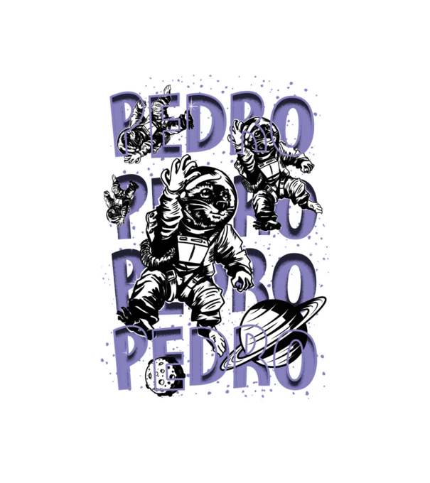 SPACE PEDRO minta fehér pólón