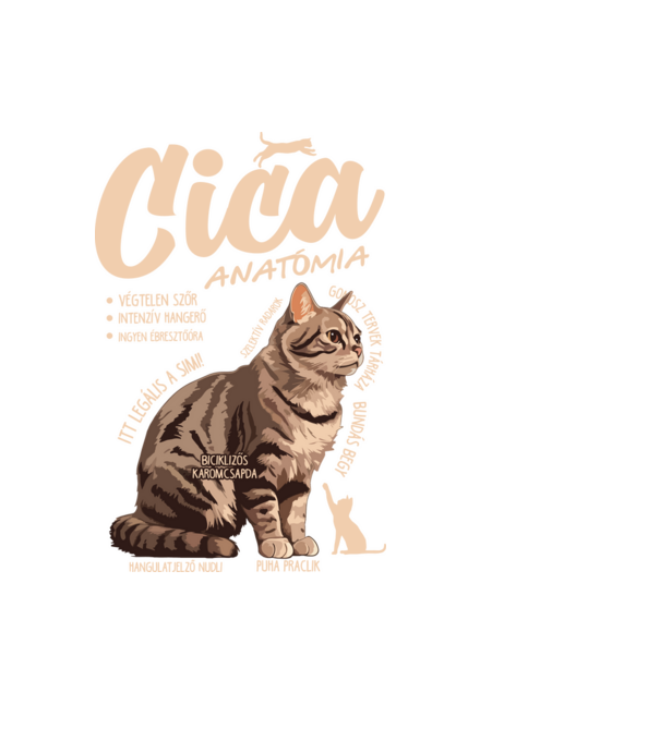 Cica anatómia cirmos minta fekete pólón