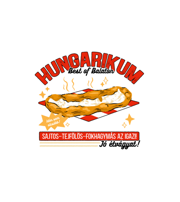 Lángos Hungarikum minta fehér pólón