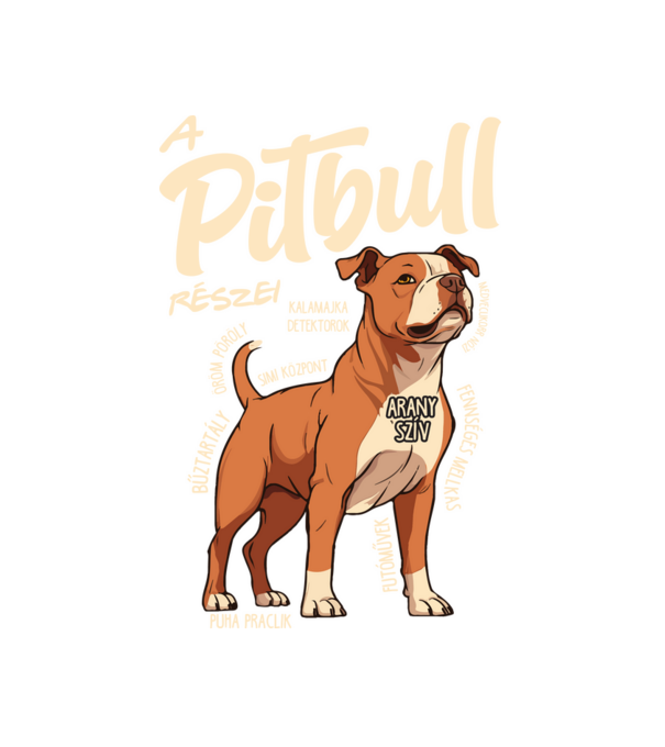 A pitbull részei minta fehér pólón