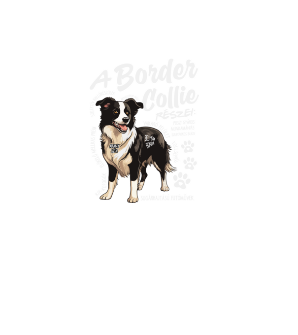 Border Collie részei minta fekete pólón