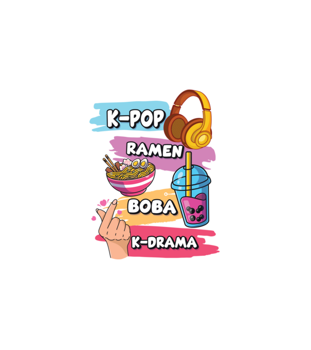 K-POP RAMEN BOBA K-DRAMA minta fehér pólón