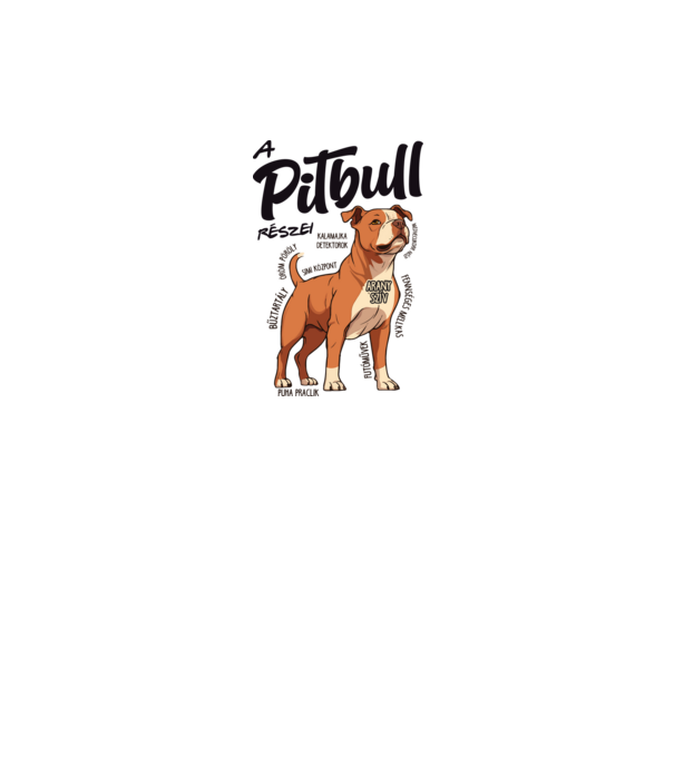 A pitbull részei minta fehér pólón