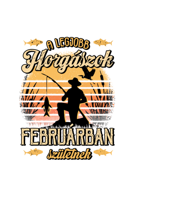 Születésnapos Horgász FEBRUÁR minta fekete pólón