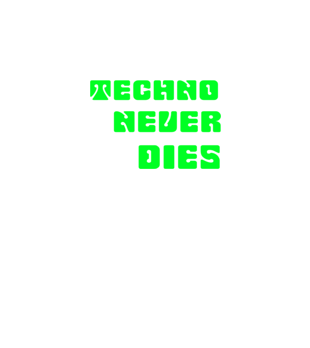 Techno Never Dies minta fekete pólón