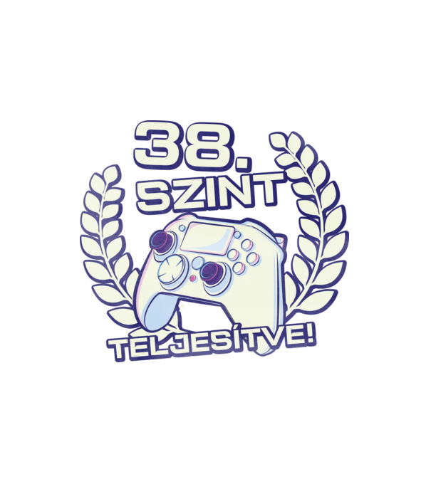 38. szint teljesítve minta fehér pólón