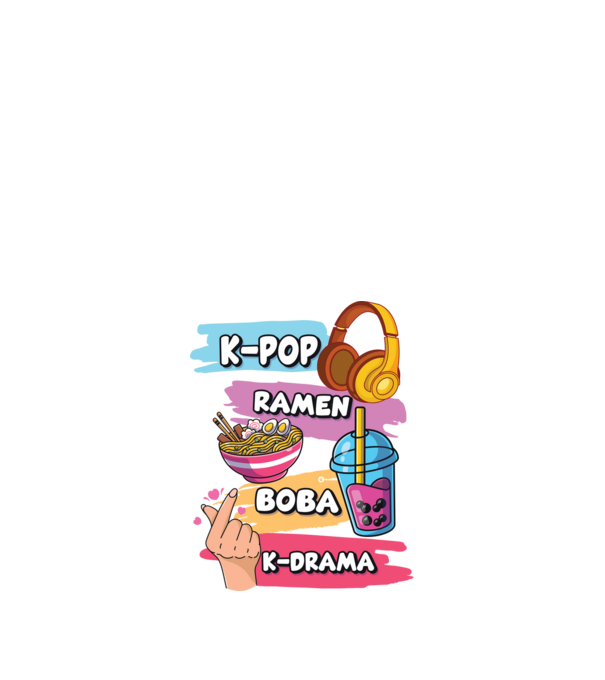 K-POP RAMEN BOBA K-DRAMA minta fekete pólón