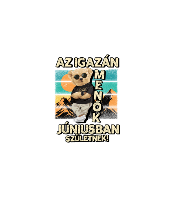 Retro Menő Mackó szülinapos JÚNIUS minta fekete pólón