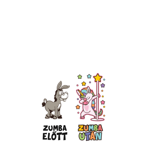 Unikornis Zumba előtt után minta fekete pólón