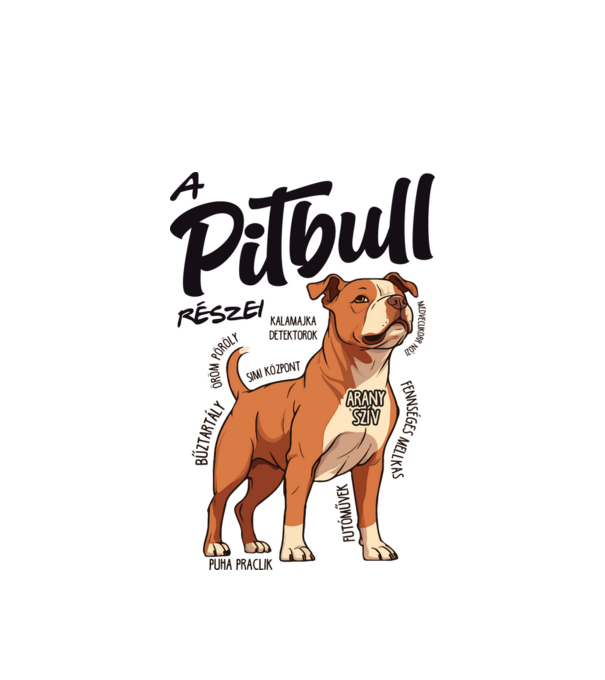 A pitbull részei minta fehér pólón