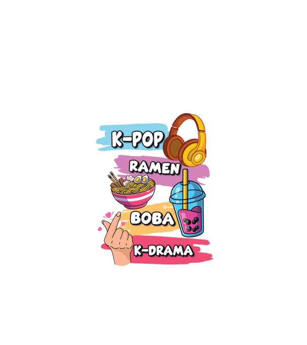 K-POP RAMEN BOBA K-DRAMA minta fekete pólón