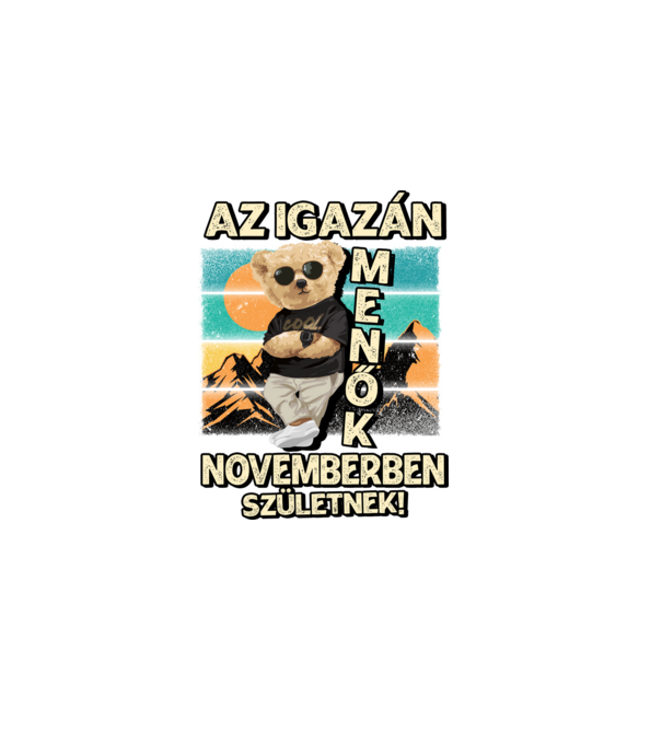 Retro Menő Mackó szülinapos NOVEMBER minta sötétkék pólón