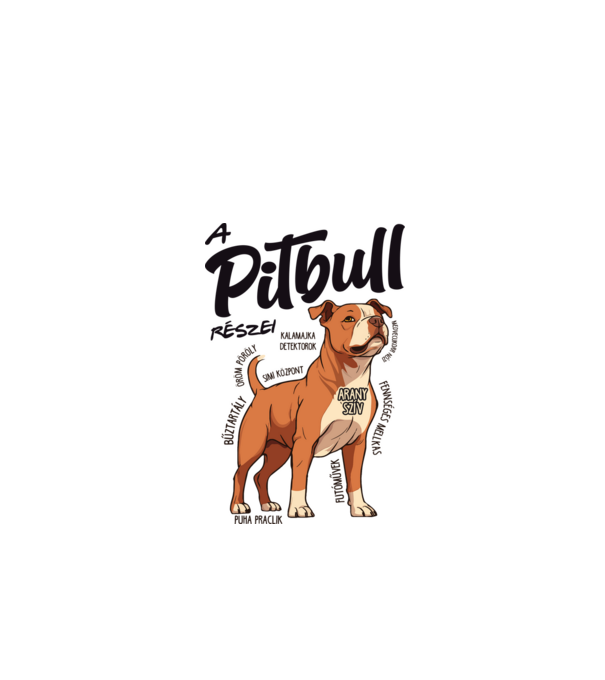 A pitbull részei minta fehér pólón