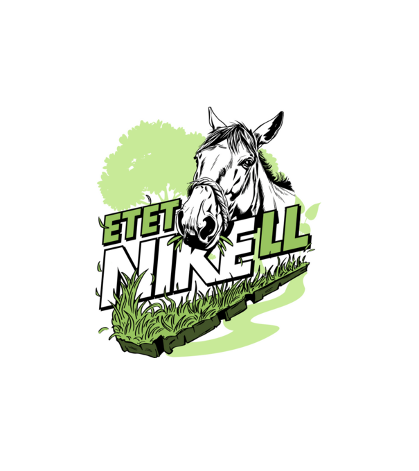 EtetNikell lovas fehérre minta fehér pólón
