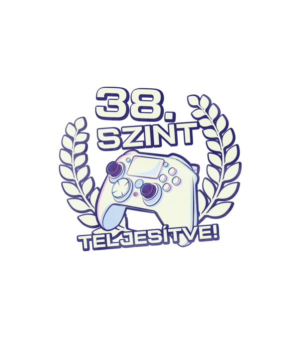38. szint teljesítve minta fehér pólón