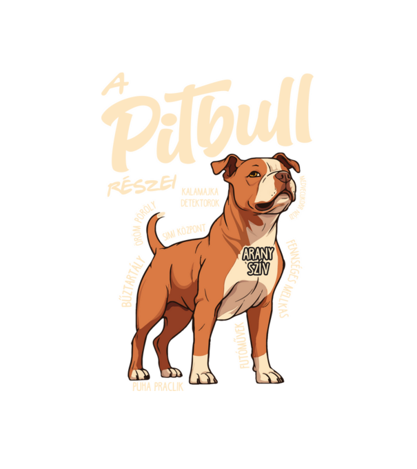 A pitbull részei minta fehér pólón