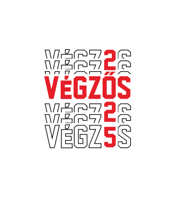 VÉGZŐS 2025 fekete minta fehér pólón
