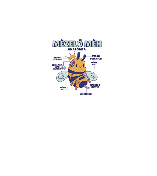 Mézelő méh felépítése cartoon minta fehér pólón