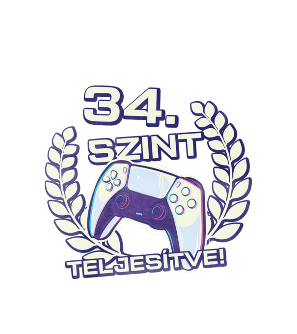 34. szint teljesítve PS5 v2 minta fehér pólón