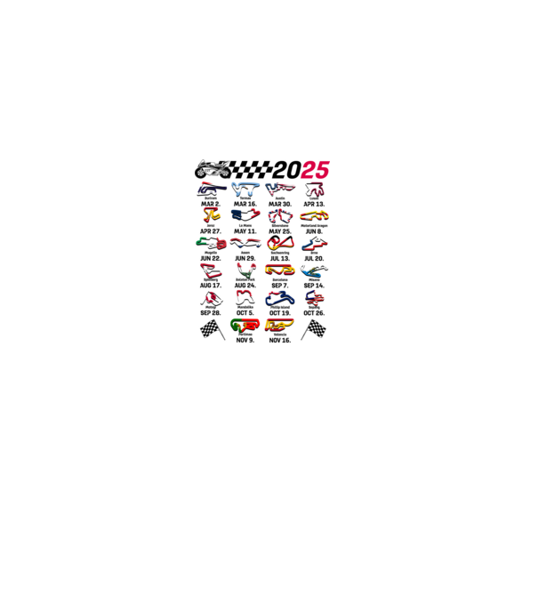 MOTOGP 25 CALENDAR fehér alapra minta homokszín pólón