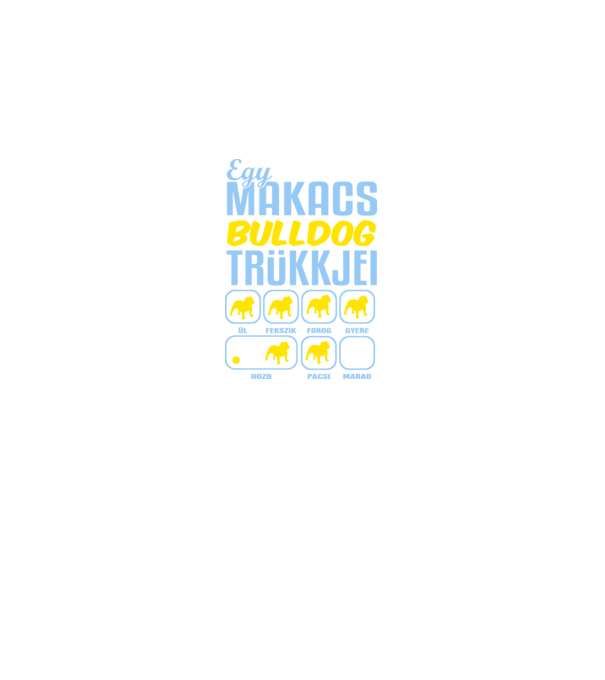 Makacs angolbulldog minta sötétkék pólón