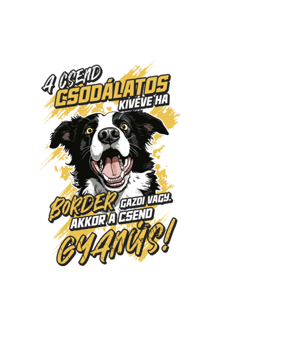 Border Collie Gyanús csend minta fekete pólón