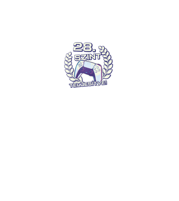 28. szint teljesítve PS5 v2 minta fekete pólón
