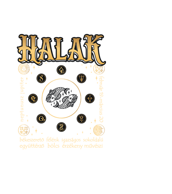 Halak arany színű tulajdonságokkal minta fekete pólón