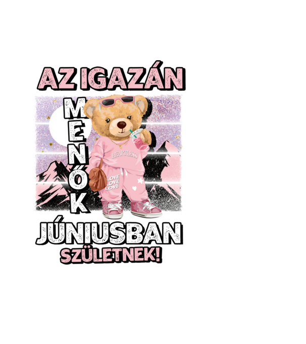 Menő maci csajos JÚNIUS minta fekete pólón