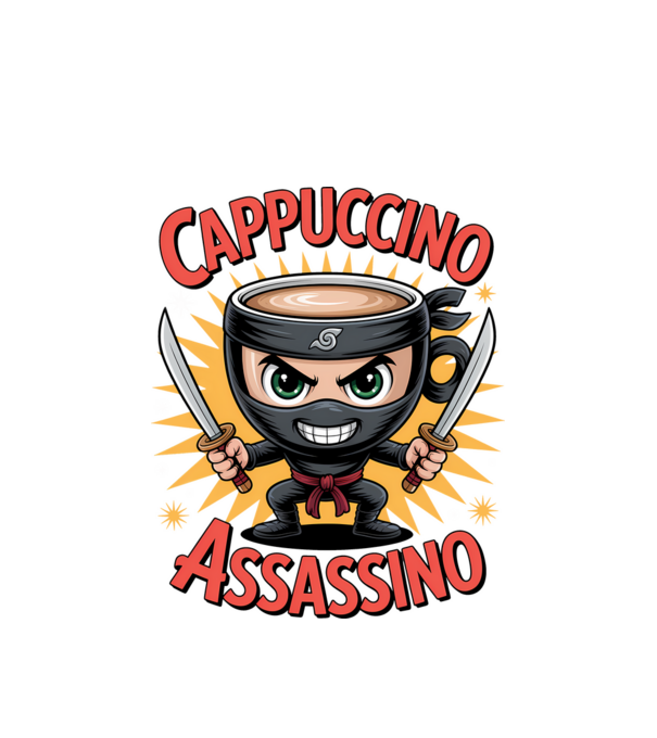 Cappuccino Assasino minta fehér pólón