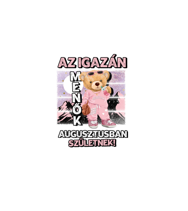 Menő maci csajos AUGUSZTUS minta sötétkék pólón