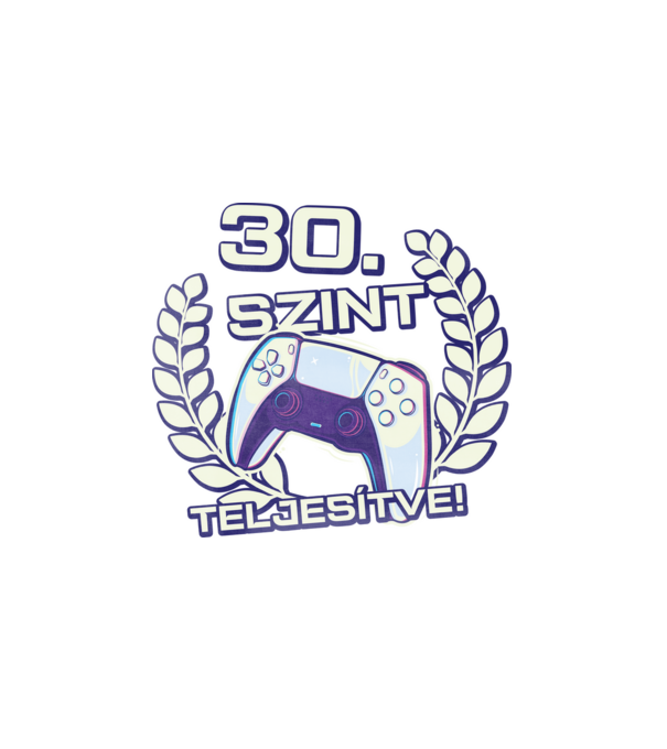 30. szint teljesítve PS5 v2 minta fehér pólón