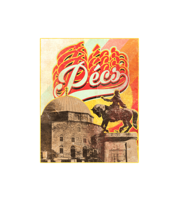 Retro Pécs minta fehér pólón