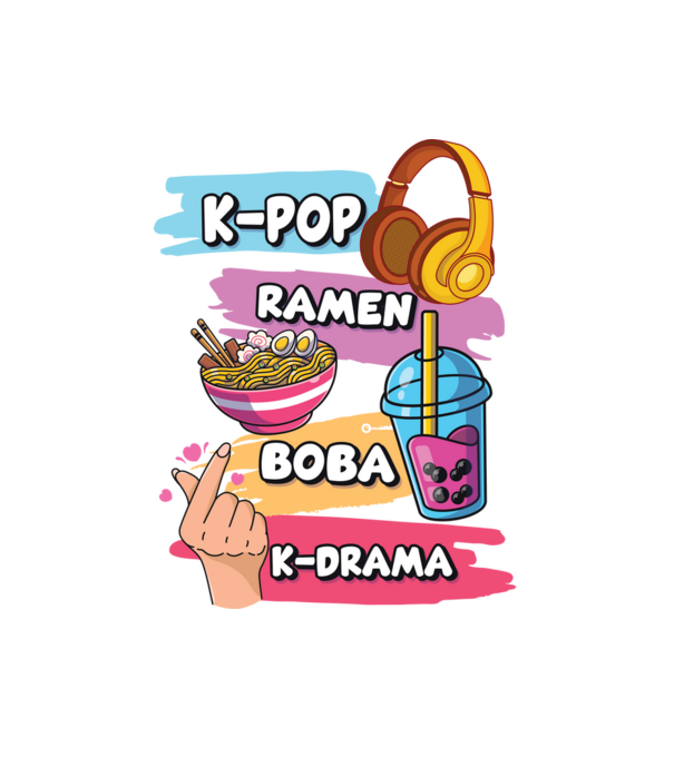K-POP RAMEN BOBA K-DRAMA minta fehér pólón