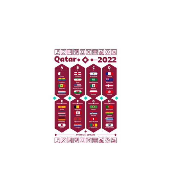 Qatar 2022 teams - csapatok világos minta fehér pólón
