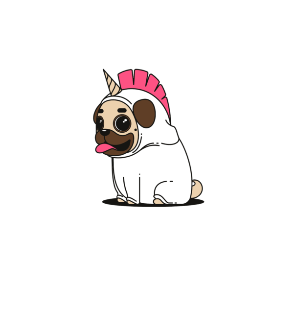 Pug Unicorn minta fehér pólón
