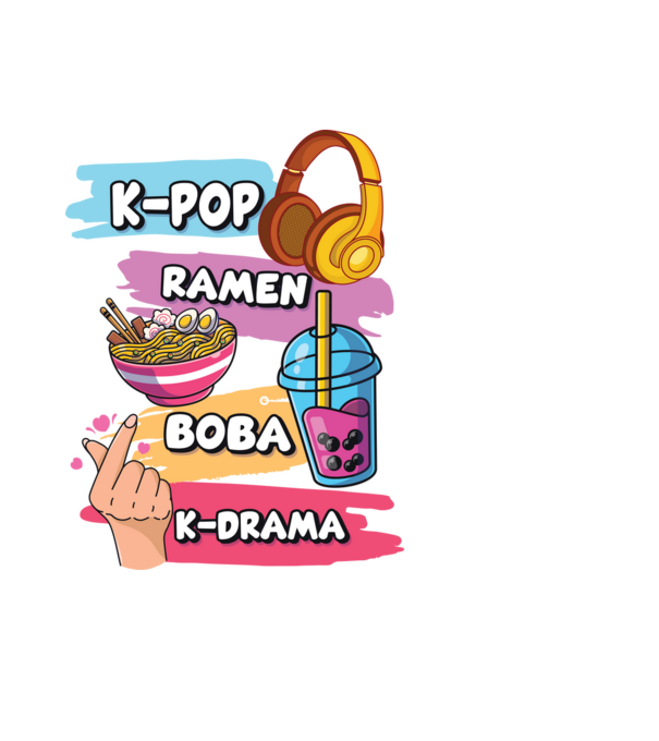 K-POP RAMEN BOBA K-DRAMA minta fekete pólón