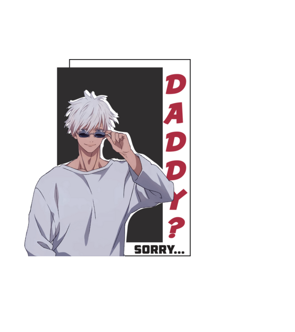 Daddy-sorry-Gojo-Jujutsu Kaisen-fehérre minta világoskék pólón