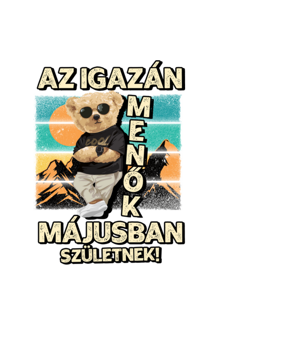 Retro Menő Mackó szülinapos MÁJUS minta fekete pólón