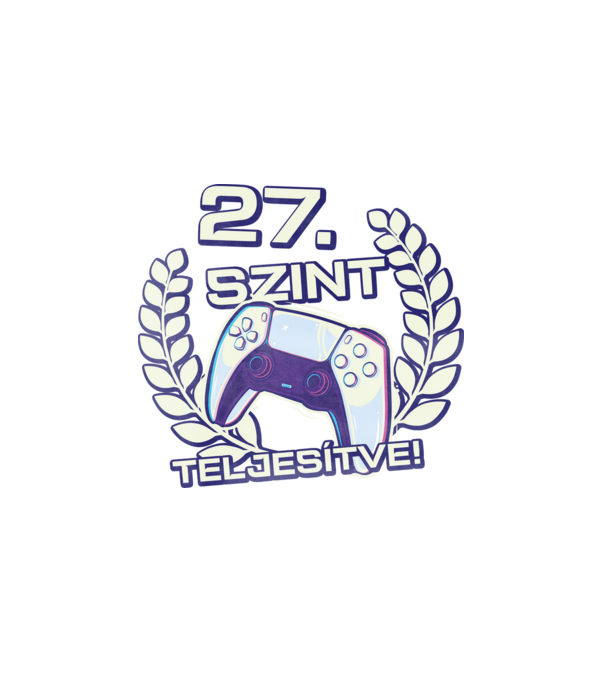27. szint teljesítve PS5 v2 minta fehér pólón