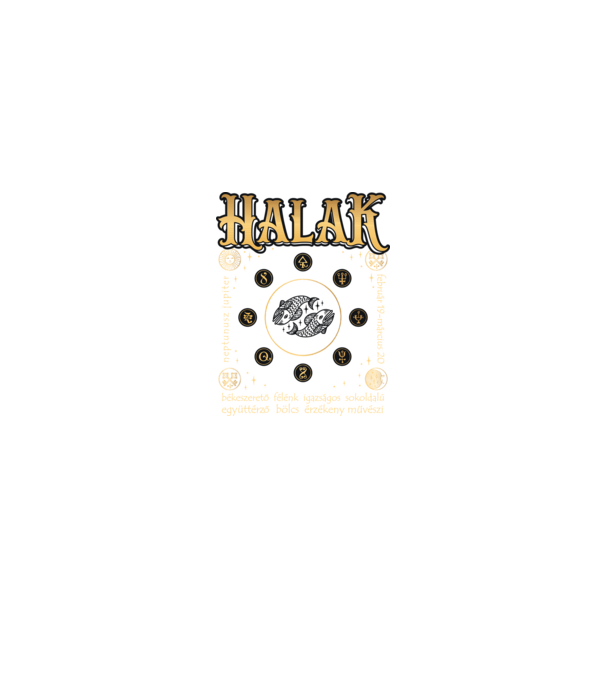Halak arany színű tulajdonságokkal minta fekete pólón
