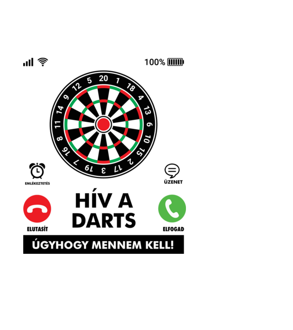 Hív a darts mennem kell minta fekete pólón