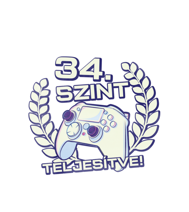 34. szint teljesítve minta fehér pólón