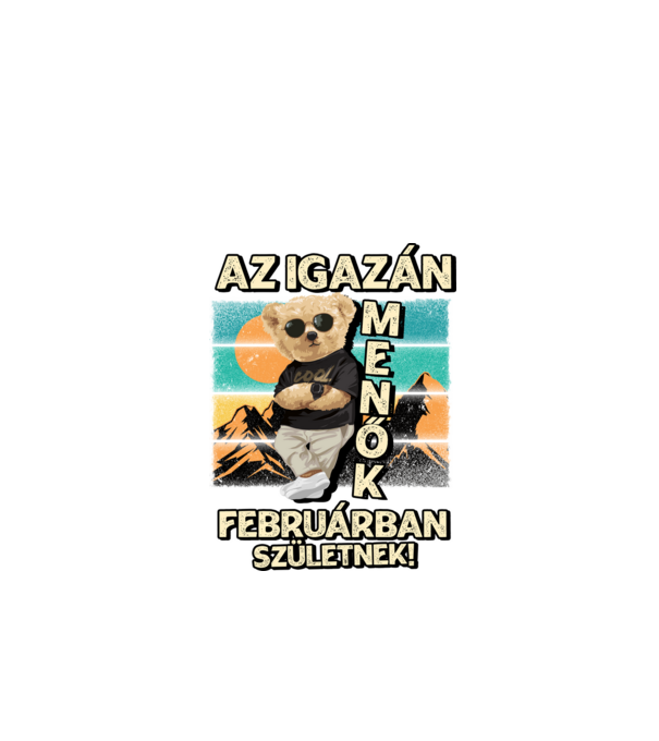 Retro Menő Mackó szülinapos FEBRUÁR minta fekete pólón